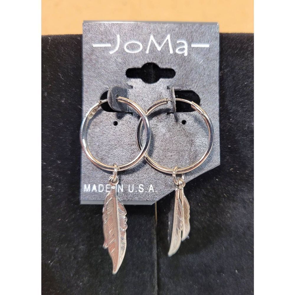 (3 for $15) Joma Silvertone Hoop Earrings with Dangly Feathers- NEW